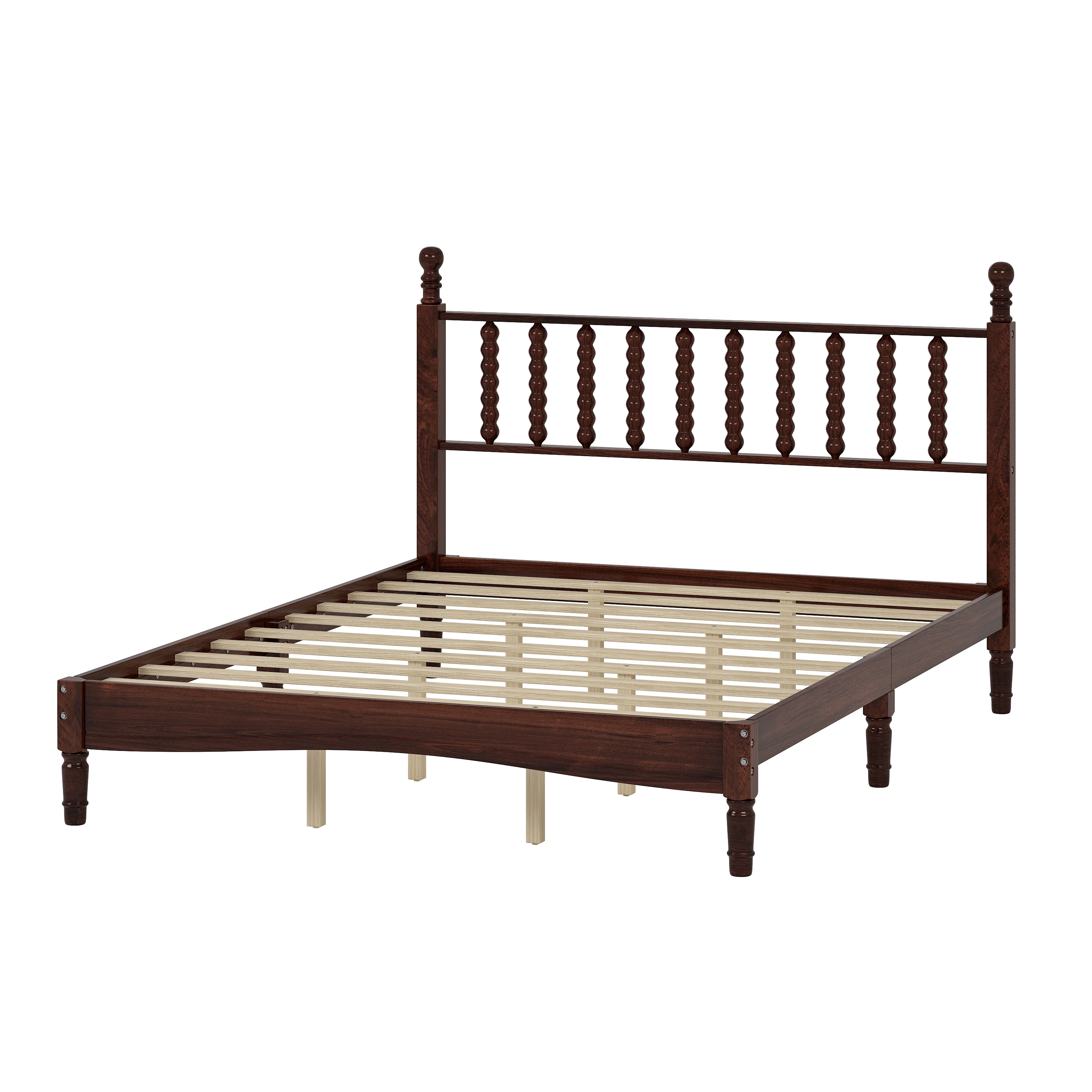 Queen Wood Bed with Gourd Headboard - Vintage Style