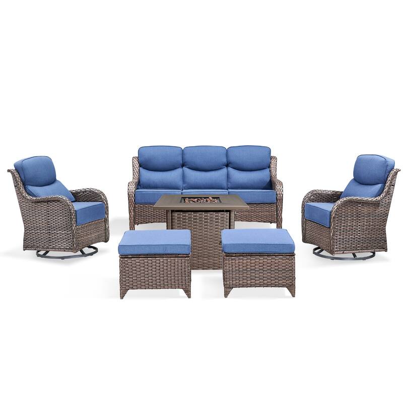 Pocassy Outdoor 6" Sofa Swivel Chair Ottoman with Fire Pit Table