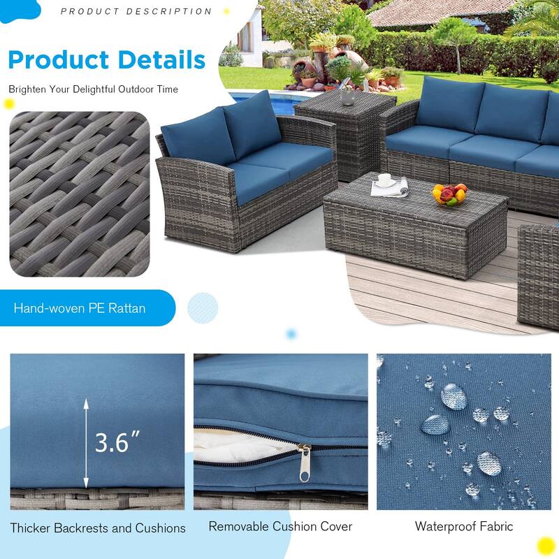 AECOJOY 7-Pieces Patio Sectional Sofa Outdoor Wicker Furniture Set