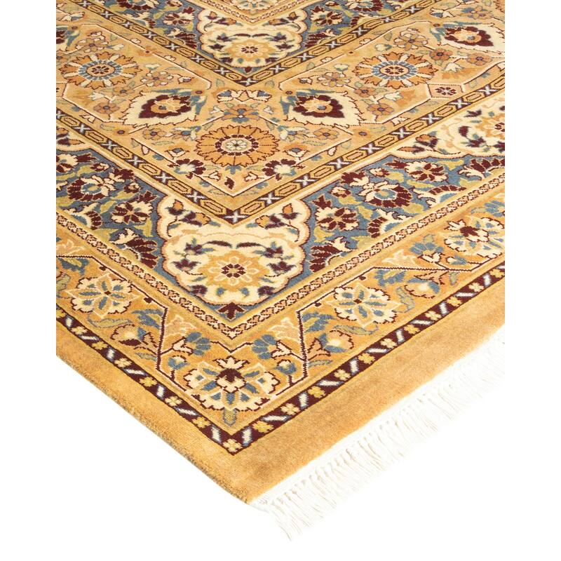Overton Handknotted Wool Traditional Oriental Yellow Area Rug - 9' x 12'