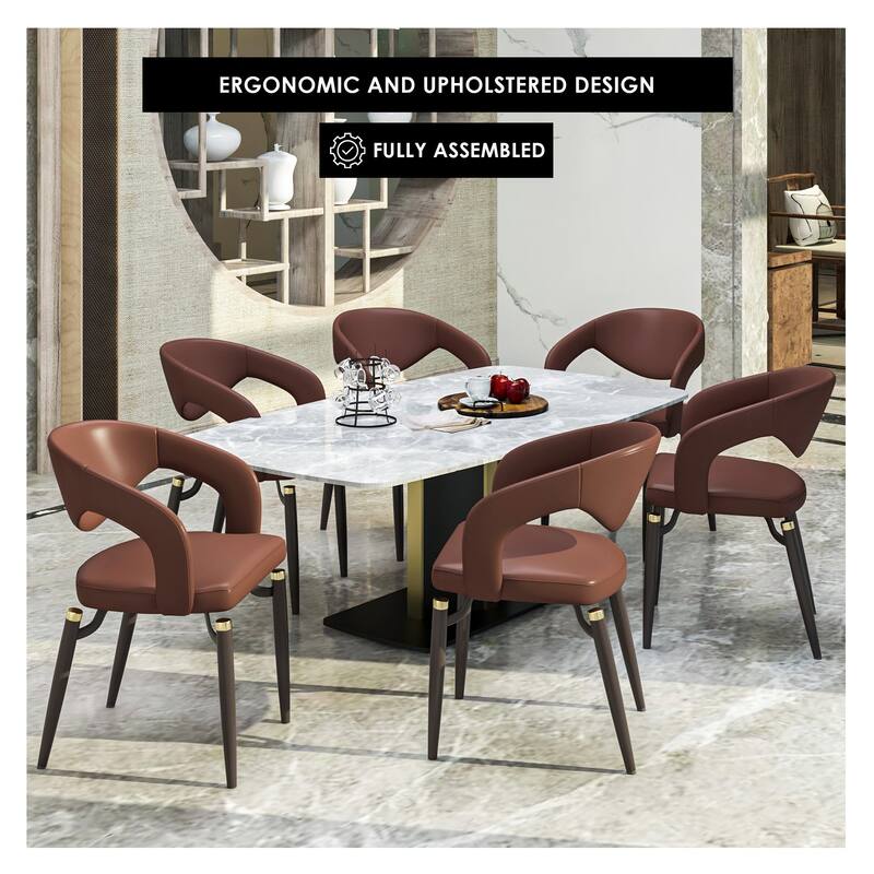 Entice Dining Chairs Upholstered Leather with Iron Legs Modern Accent Arm Chairs