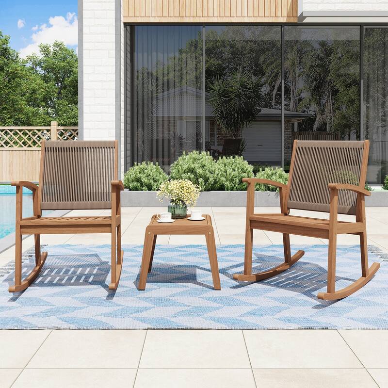 Outdoor Acacia Wood Rocking Chair Set with Side Table