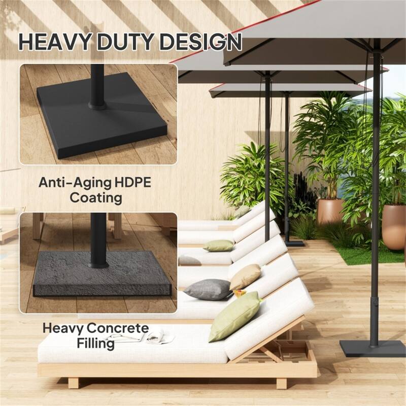 HDPE and Concrete Umbrella Base with Wood-Grain Finish for Outdoor Parasols Up to 7 Foot - 17.3" L x 17.3" W x 11.8" H