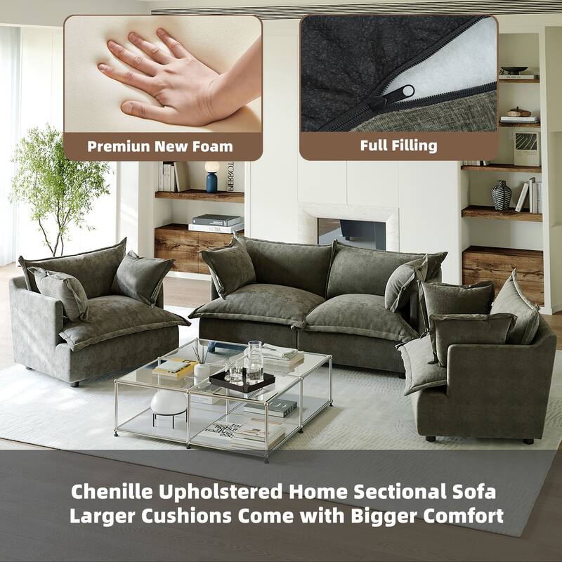 Comfy Cloud Oversized Chenille Modular Sectional Sofa Armchair Set