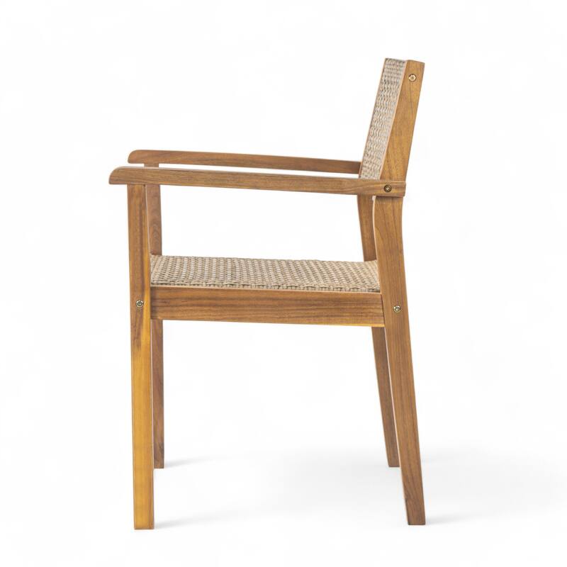 Roomfitters Amaris Outdoor Acacia Wood Dining Chairs with Wicker Accents, Teak Finish Set of 2