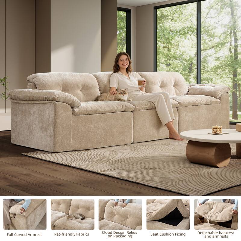 Rossetta 3-Seater Luxury Cloud Chenille Modular Sofa with Adjustable Footrest