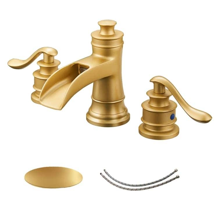 Double Handle Widespread Bathroom Faucet With Drain Assembly Waterfall Bathroom Sink Faucets 3 Holes 8 Inch Modern Vanity Taps