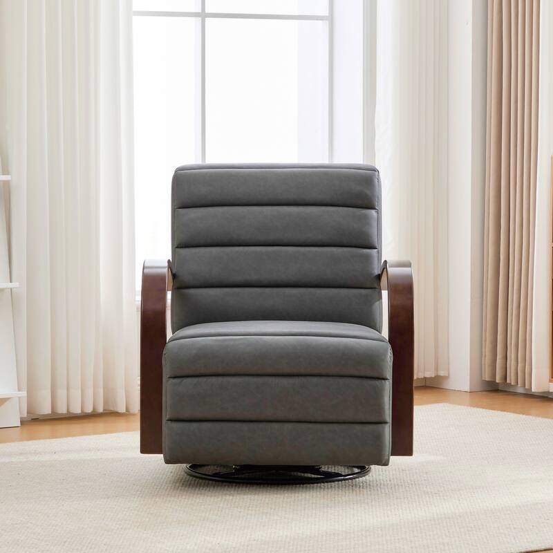 30.7"W Modern Upholstered 360°Swivel Accent Chair, with Solid Wood Armrests and Comfy Channel Tufted Lounge Reading Chair