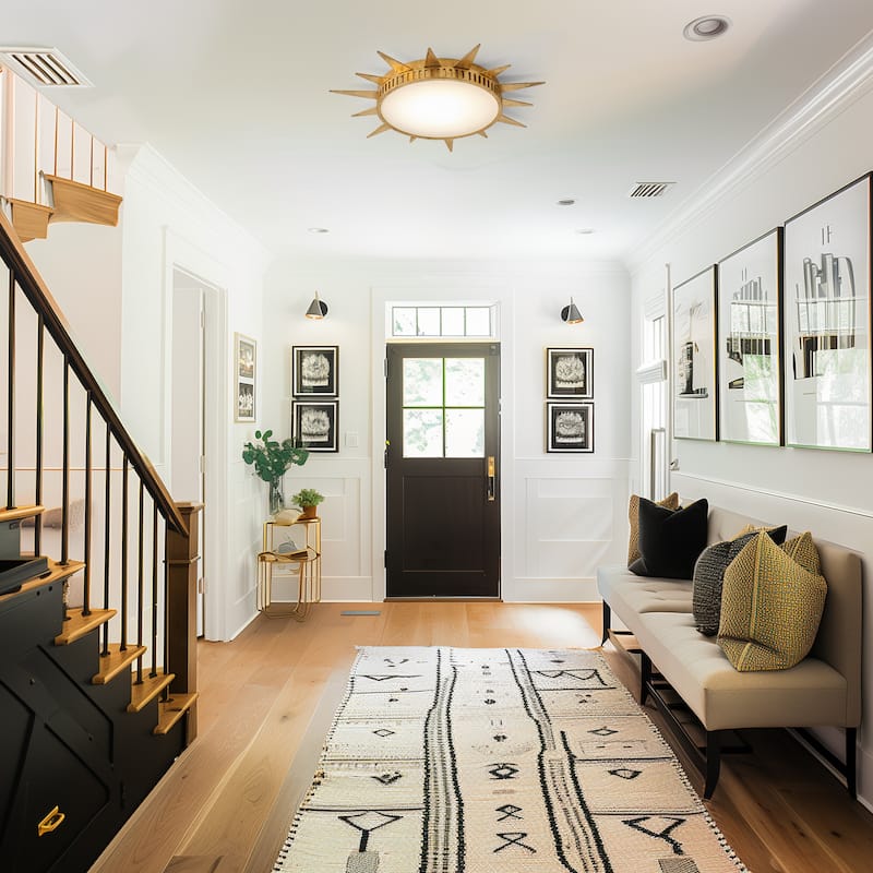 25-Inch Antique Hand Painted Gold Sunburst Flush Mount Ceiling Light