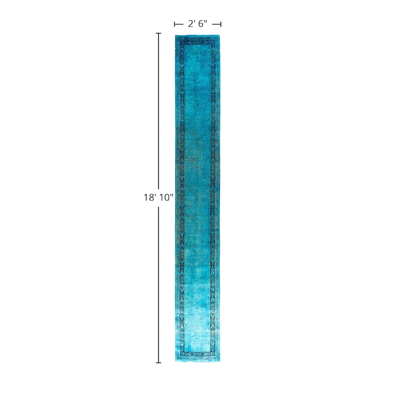 Fine Vibrance One-of-a-Kind Hand-Knotted Runner Rug - Blue, 2' 6" x 18' 10" - 2' 6" x 18' 10"