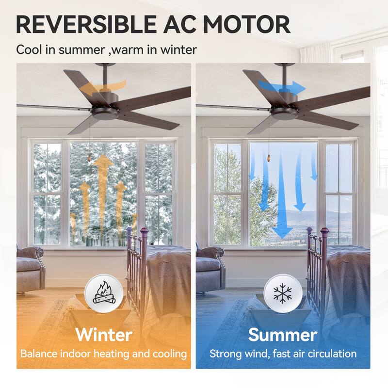 52" Indoor Traditional 5-Blade Ceiling Fan No Light with Pull Chain