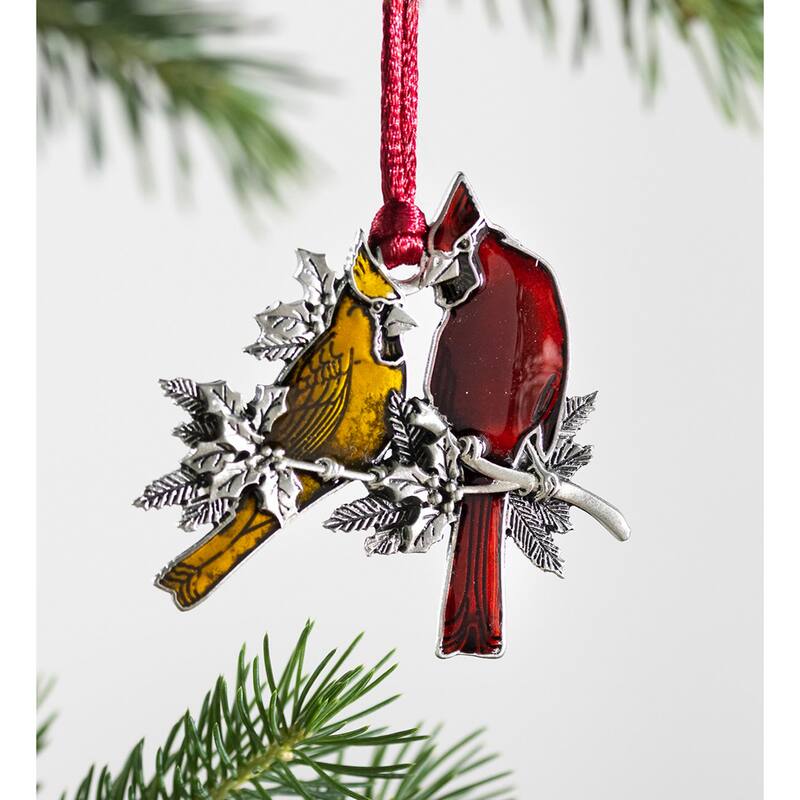 Solid Pewter Christmas Tree Ornament - Cardinals