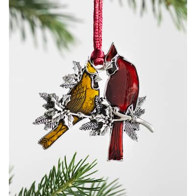 Solid Pewter Christmas Tree Ornament - Cardinals
