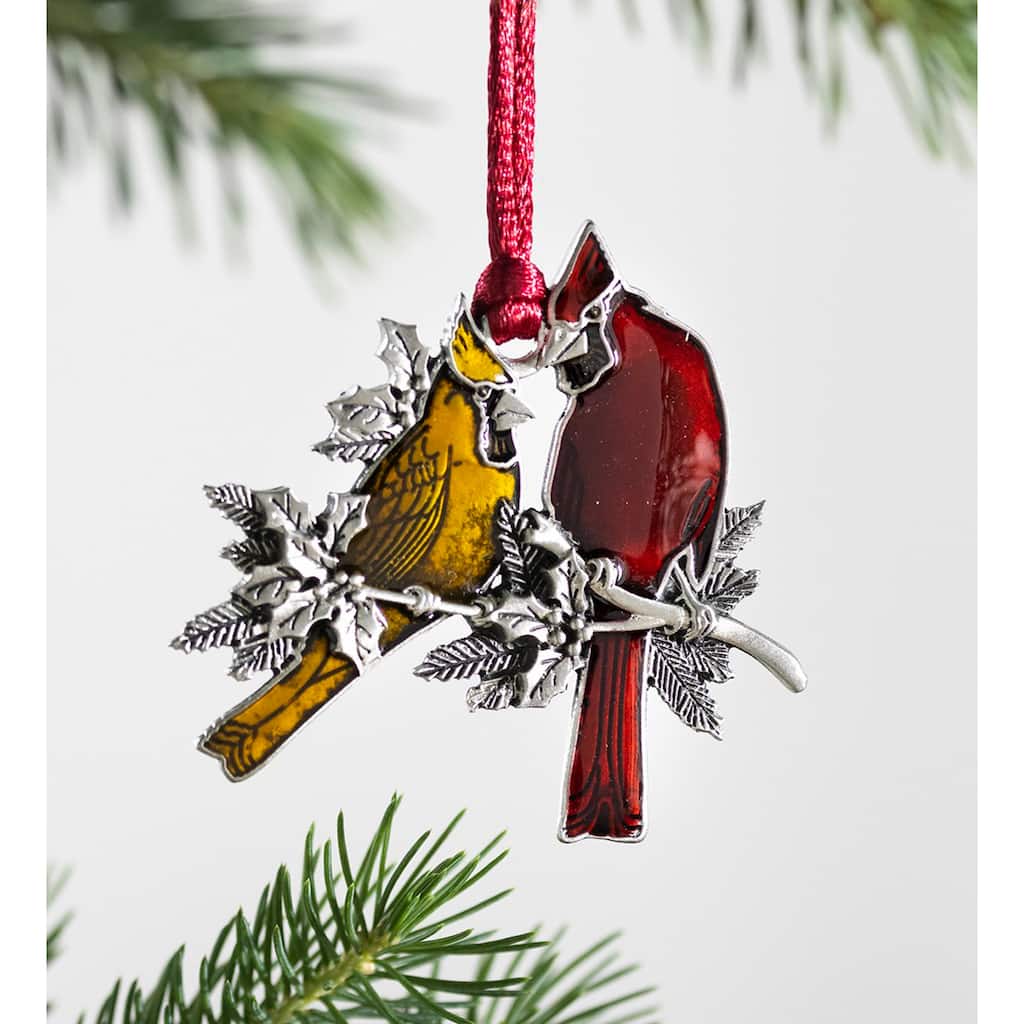 Solid Pewter Christmas Tree Ornament - Cardinals