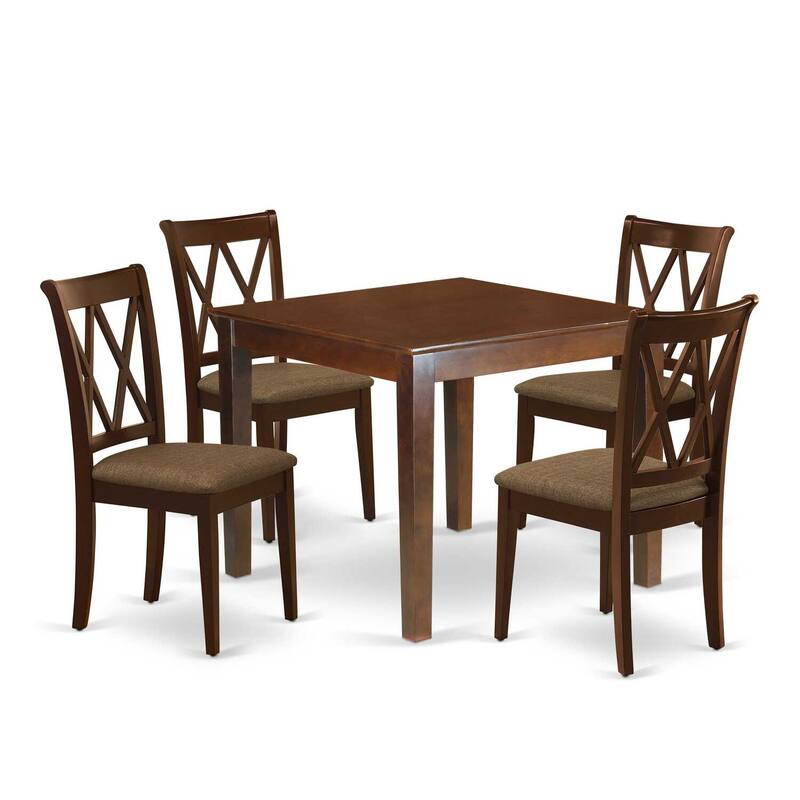 HomeStock 5-Pc Mahogany Finish Solid Wood Top - Square Dining Room Set - Seats 4