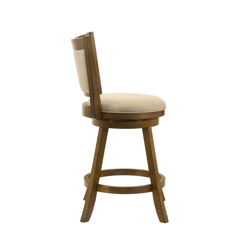 Aiden Modern Farmhouse Swivel Wood Counter Height Kitchen Bar Stool in Sepia Brown Finish with Fabric Upholstered Seat