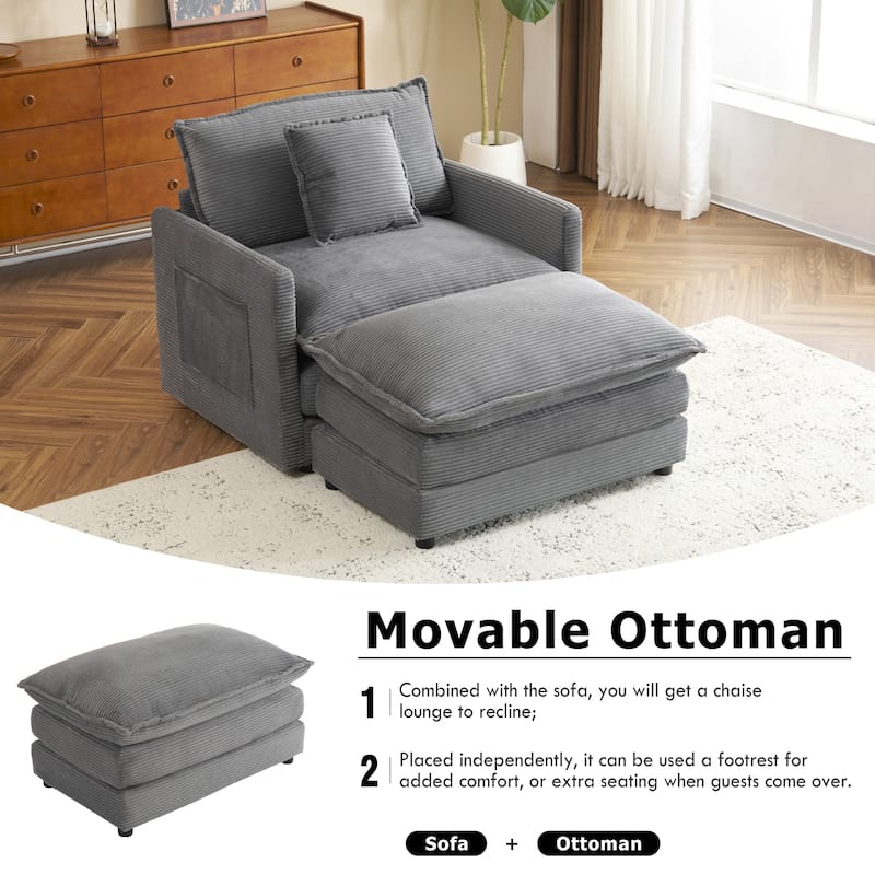 Roomfitters Compact L-Shape Sectional Sofa, Upholstered Corduroy Couch with Side Storage Pockets for Stylish Living Room