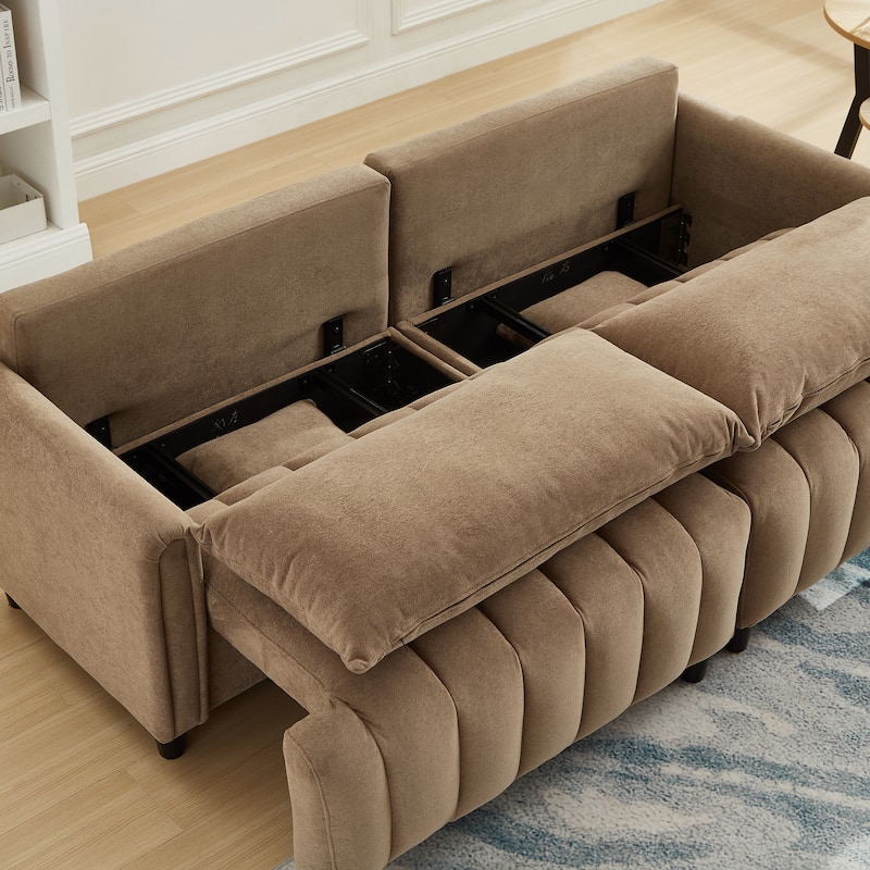 Futon Loveseat Couch Convertible into Sleeper Sofa Bed with Hidden Storage and Adjustable Backrest, Modern Loveseat Sleeper