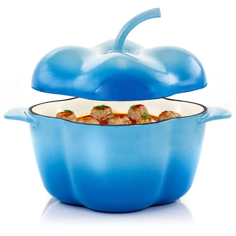 MegaChef Bell Pepper 3 Qt Cast Iron Casserole Dish w/ Enamel Coating