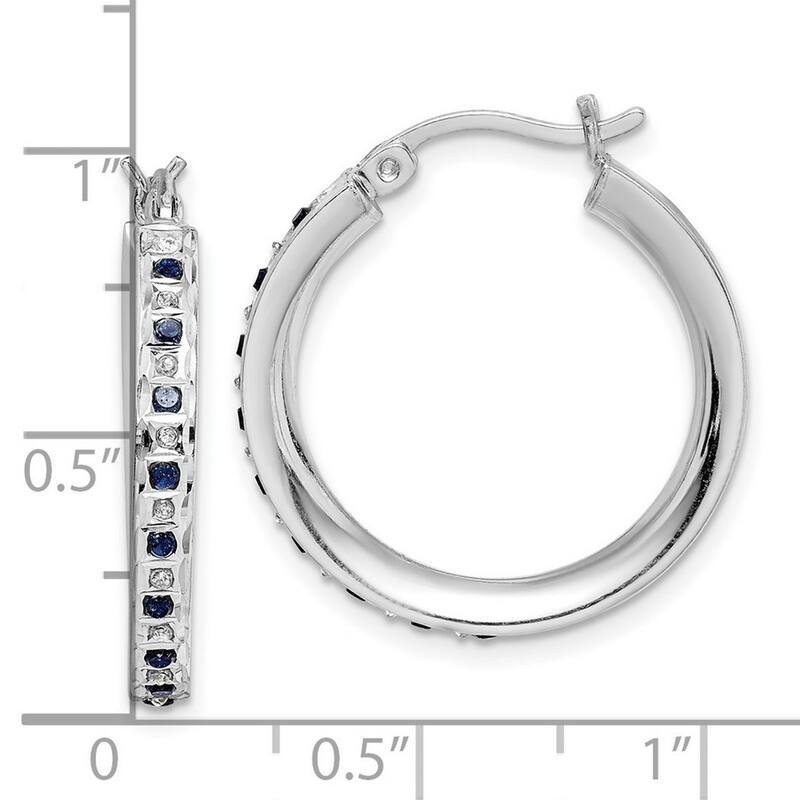 Curata Sterling Silver Diamond and Sapphire Round Hinged Hoop Earrings - 3x25mm
