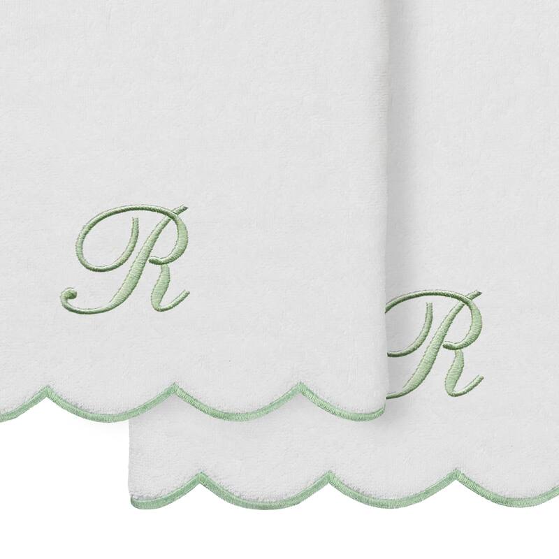 Authentic Hotel and Spa 100% Turkish Cotton Green ADORNIA Scallop Personalized 2 Piece Bath Towel Set - 2 Bath Towels