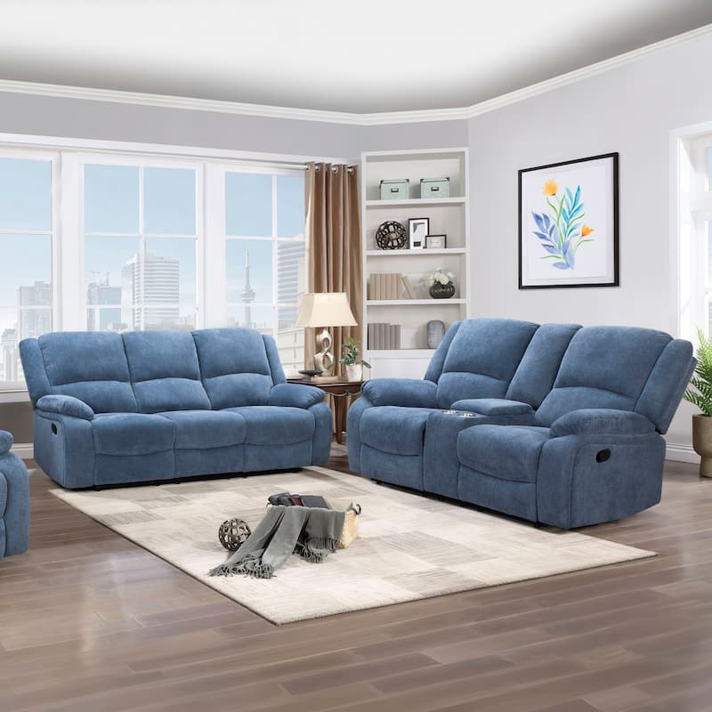 Roundhill Furniture Blitz Transitional 2-Piece Living Room Reclining Set, Sofa and Loveseat