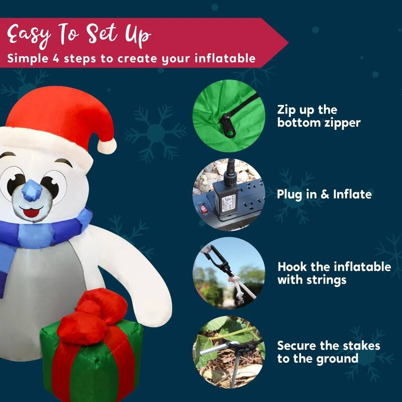 Joyfy 4-ft Christmas Inflatable Polar Bear with Gift - White and Blue