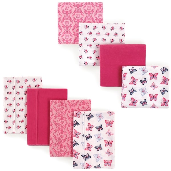 slide 1 of 1, Hudson Baby Infant Girl Cotton Flannel Burp Cloths and Receiving Blankets, 8-Piece, Butterflies, One Size One Size - Butterflies