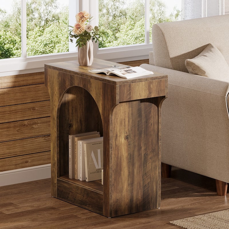 2 Tier Wood End Side Table with Innovative Arched Design