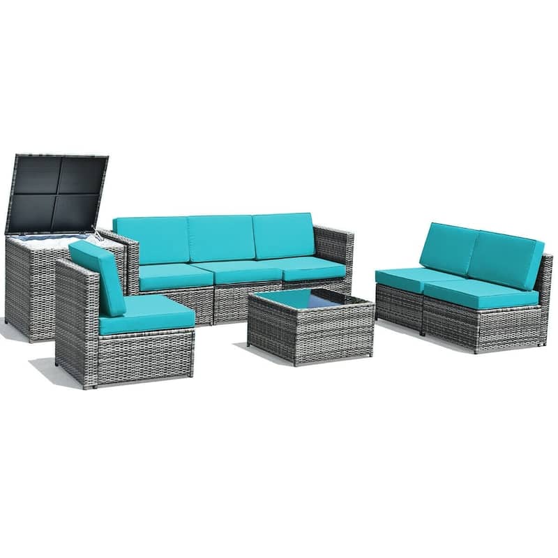 8 PCS Weaving Rattan Sofa Set with Storage Outdoor - 24" x 27" x 25"(L x W x H)