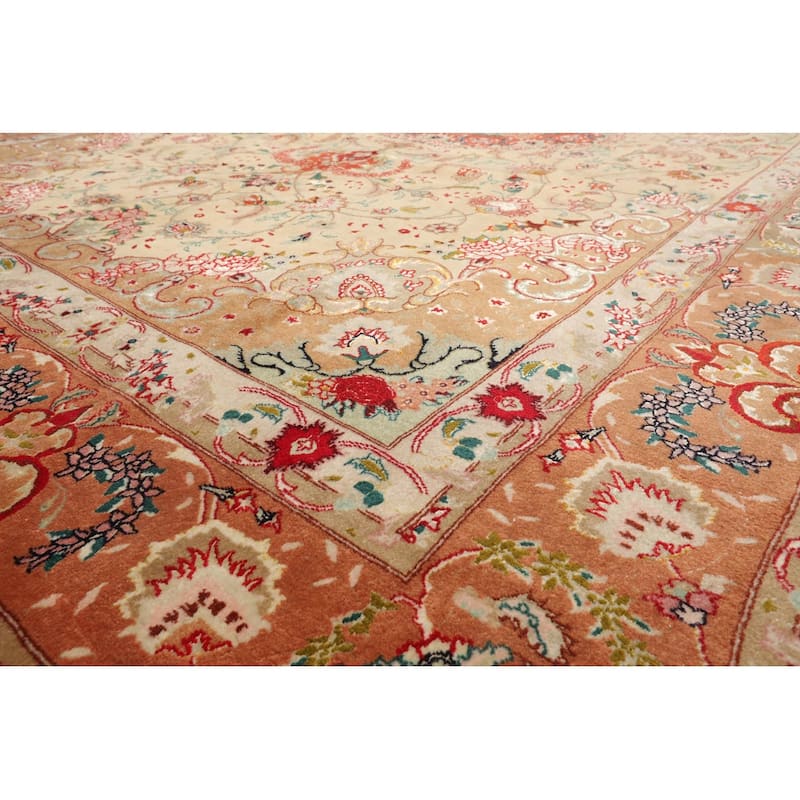 Hand Knotted Ivory Persian Wool & Silk Traditional Oriental Area Rug - 6' 7'' x 10' 2''