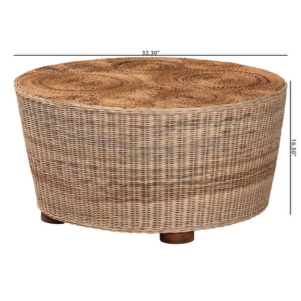 Hosanna Natural Rattan Coffee Table - Handwoven Wicker Accent Table with Textured Spiral Top for Living Room