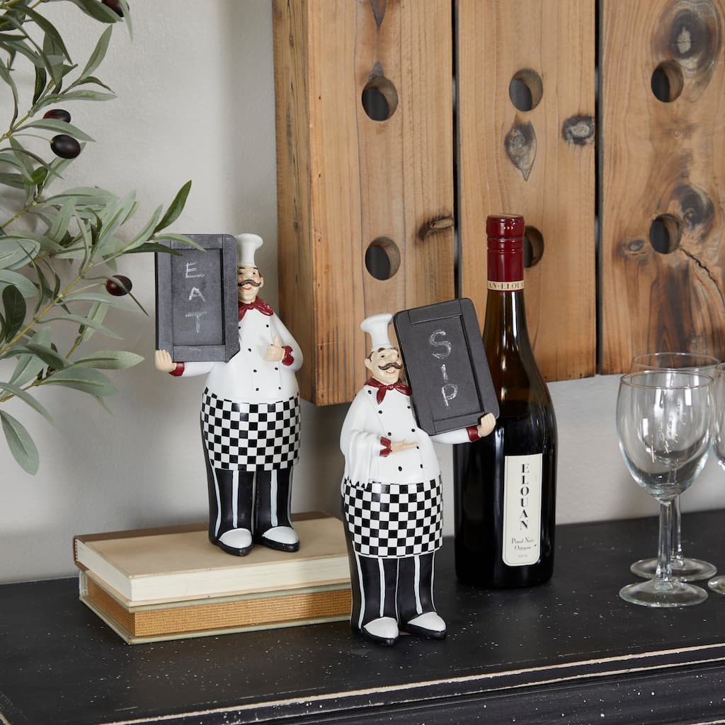 Black Polystone Chef Decorative Sculpture with Chalkboards (Set of 2)