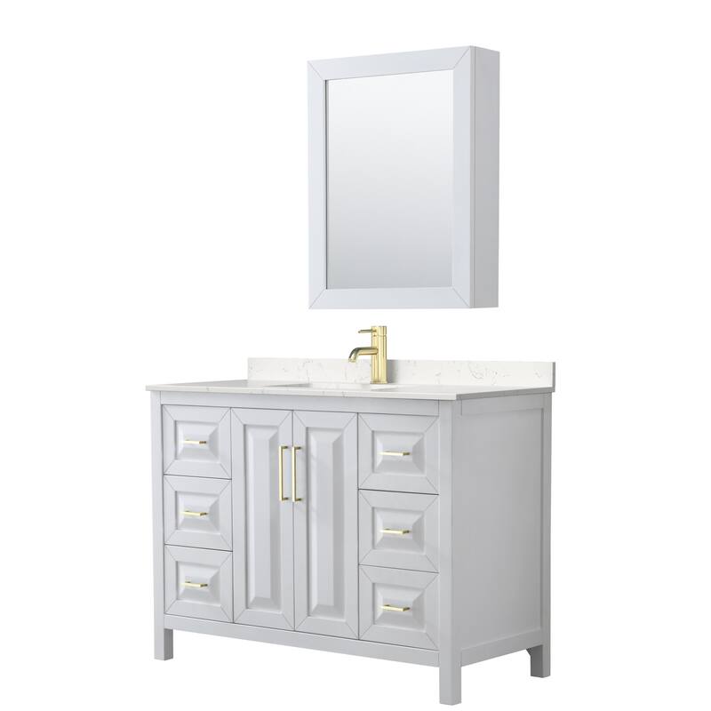 Wyndham Collection Daria 48" Free Standing Single Basin Vanity Set - White / Carrara Cultured Marble Top / Brushed Gold
