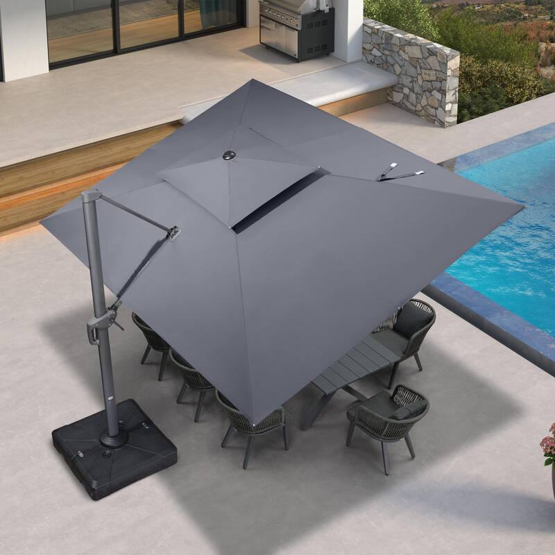 PURPLE LEAF Patio Cantilever Umbrella with 360 Degree Rotation - 10x13ft-Grey
