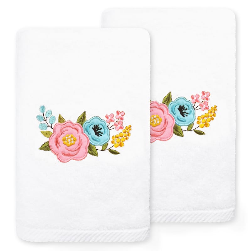 Authentic Hotel and Spa Primavera - Embroidered Luxury 100% Turkish Cotton Hand Towels (Set of 2) - White