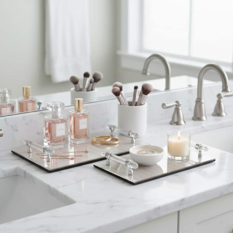 Decorative Pattern Glass Tray with Handles - Chic Home Decor - Accent Tray