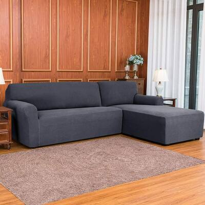 Subrtex 2-Piece L Shape Sofa Cover Grid Sectional Right Chaise Cover