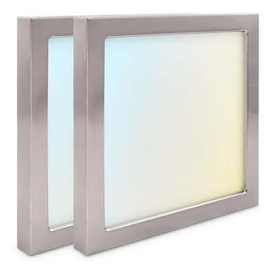 Luxrite 6 Inch Square LED Flush Mount Light, 15W 1000LM, 5CCT, Dimmable, Brushed Nickel 2-Pack