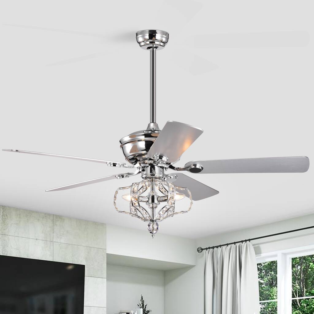 Crystal Ceiling Fan with Lights Fandelier Chandelier Reversible Blades 3 Wind Speeds