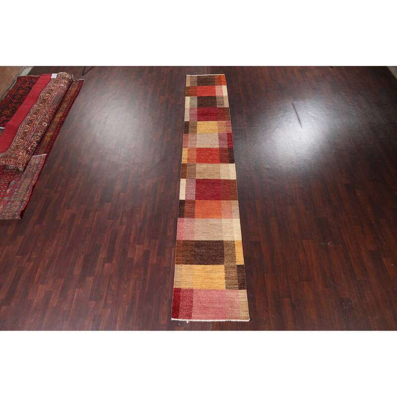 Modern Gabbeh Kashkoli Runner Rug Wool Hand-knotted Oriental Carpet - 2'6" x 14'10"