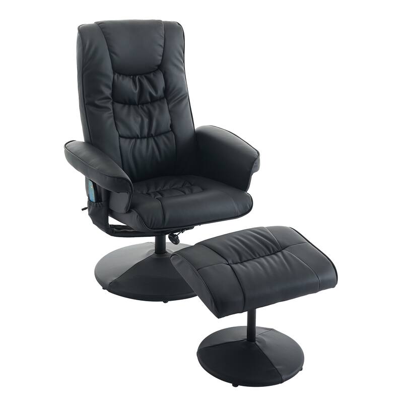 PU Leather 360° Swivel Massage Recliner Chair with Ottoman, Massage and Heated Seat