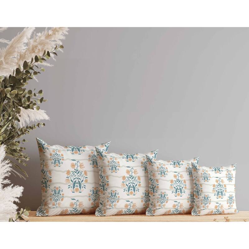 Sophisticated Floral Faux Suede Reversible Throw Pillow Orange and Teal