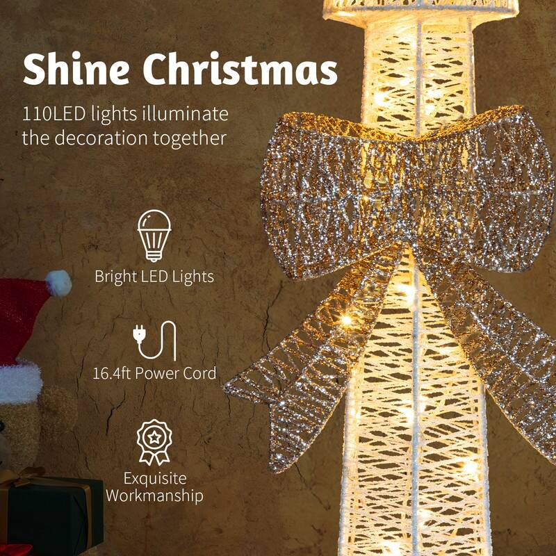 5FT Lighted Lamp Post, Pre-lit Holiday Decor with 110 Warm White LED Lights for Xmas Outdoor Decor Lighted Holiday Displays