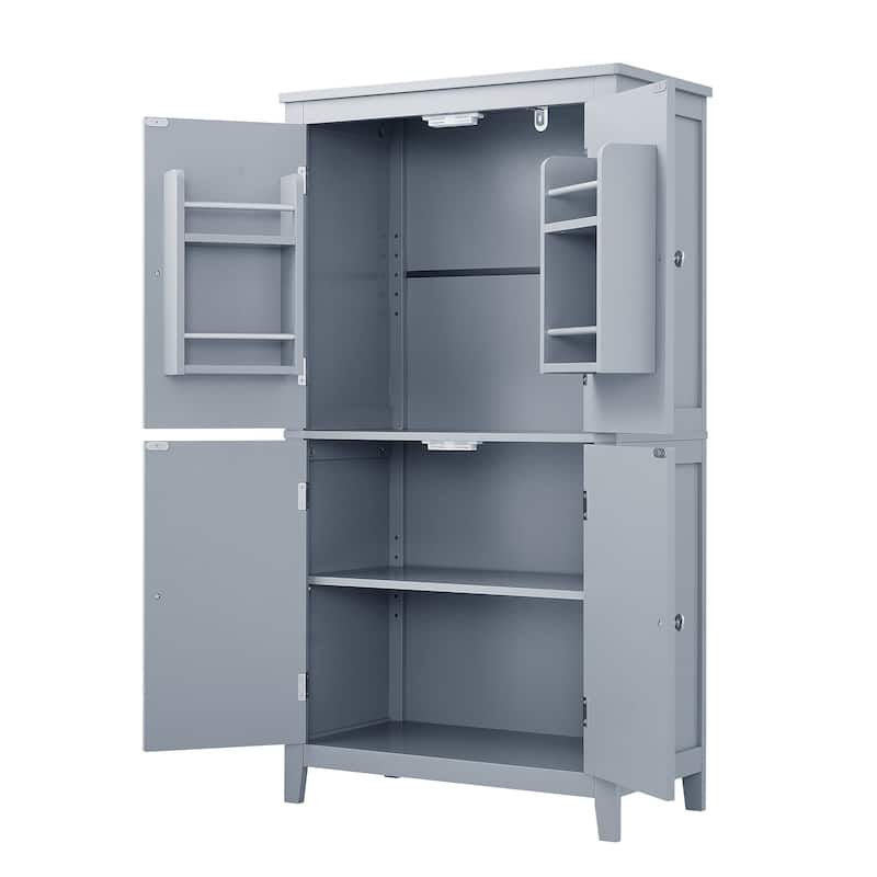 Elegant Bathroom Floor Storage Cabinet, Bathroom Storage Unit, Freestanding Cabinet with 4 Doors, Adjustable Shelves