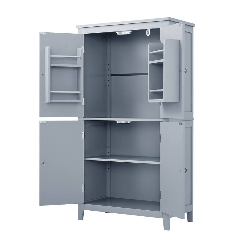 Large Bathroom Waterproof Storage Cabinet with 4 Doors, Shelf
