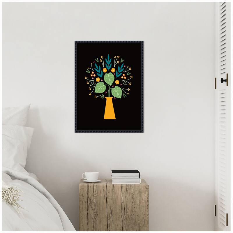 Kate and Laurel Sylvie Floral Yellow Vase Framed Canvas by Amber Leaders