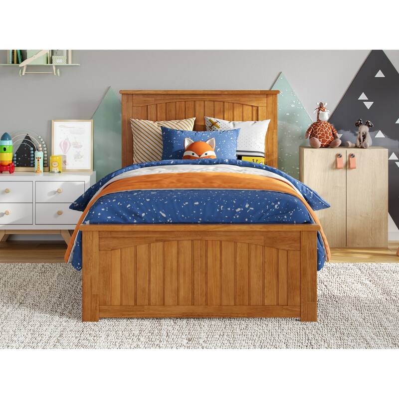 Solid Wood Low Profile Platform Bed - Twin Size, Matching Footboard, Modern Design, Sturdy Slats, Light Toffee Finish