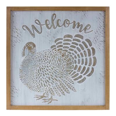 20" Framed "Welcome" Turkey Fall Harvest Wall Sign