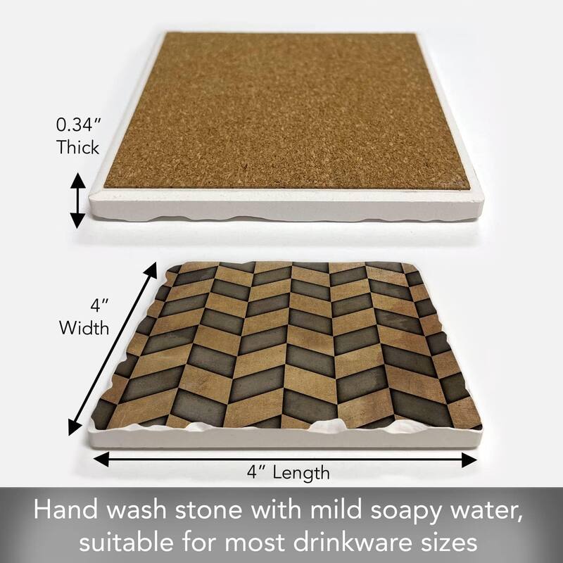 Absorbent Stone Tumbled Tile Coasters, Gilded Herringbone, Set of 4